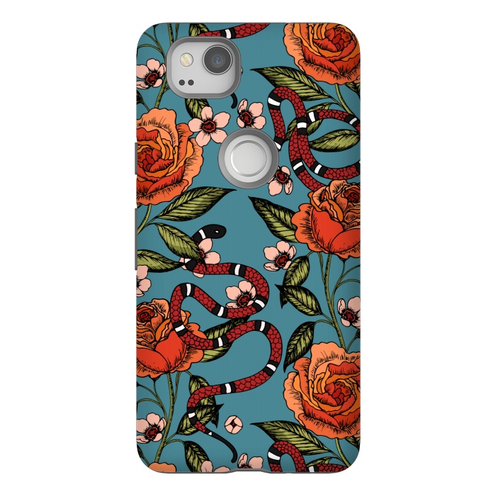 Pixel 2 StrongFit Roses and snake. Blue pattern by Julia Badeeva