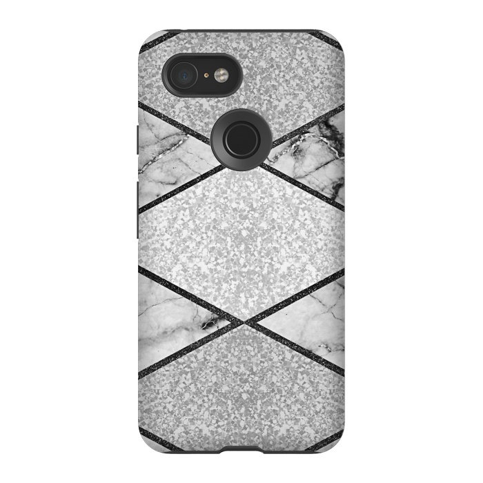 Pixel 3 StrongFit Silver glitters marble by Jms