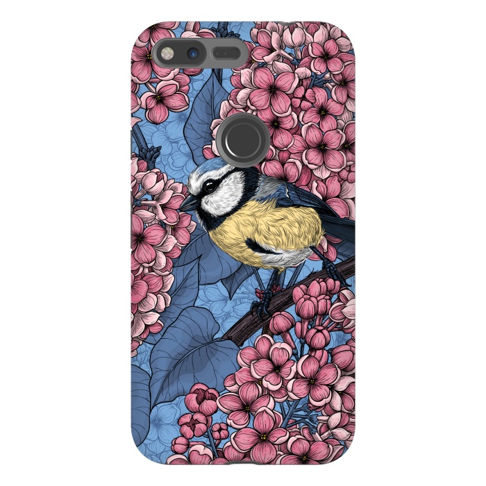 Pixel XL StrongFit Tit bird in the lilac garden 2 by Katerina Kirilova