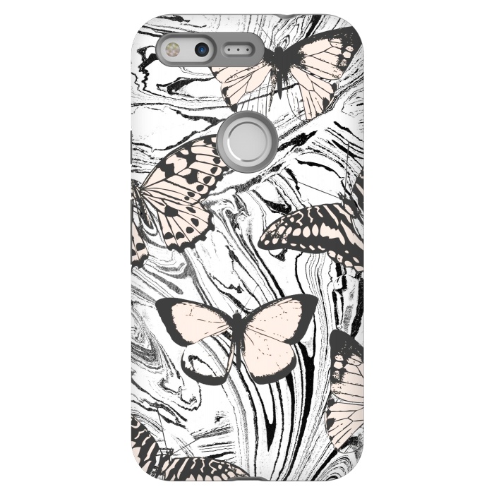 Pixel StrongFit Butterflies and black ink marble by Oana 