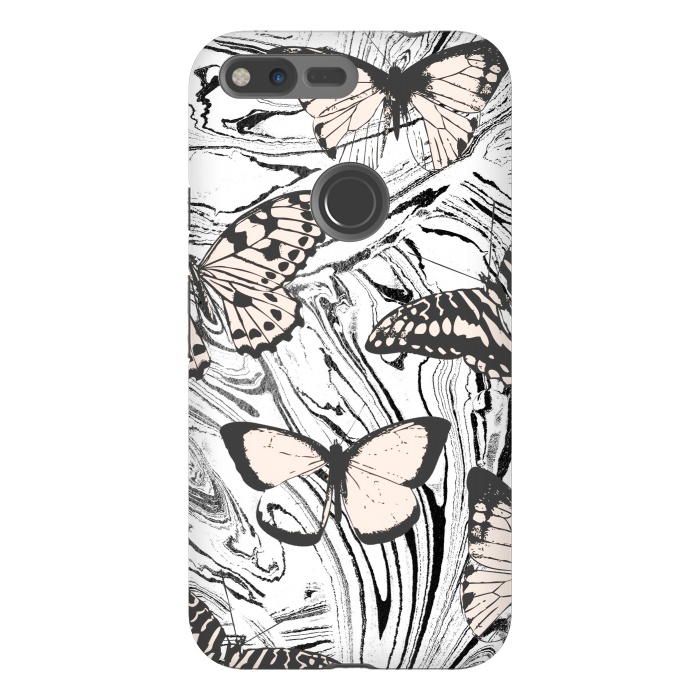 Pixel XL StrongFit Butterflies and black ink marble by Oana 