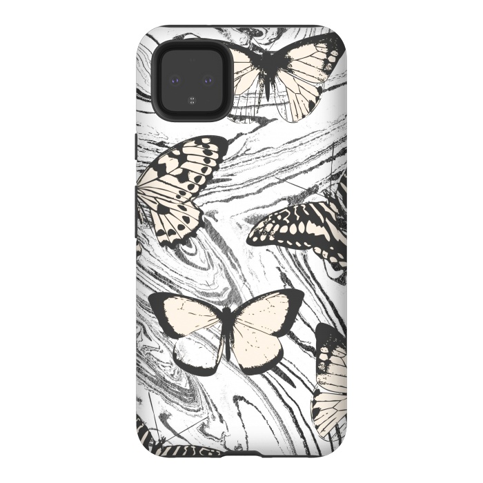 Pixel 4XL StrongFit Butterflies and black ink marble by Oana 