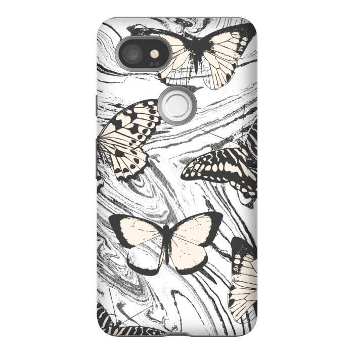 Pixel 2XL StrongFit Butterflies and black ink marble by Oana 