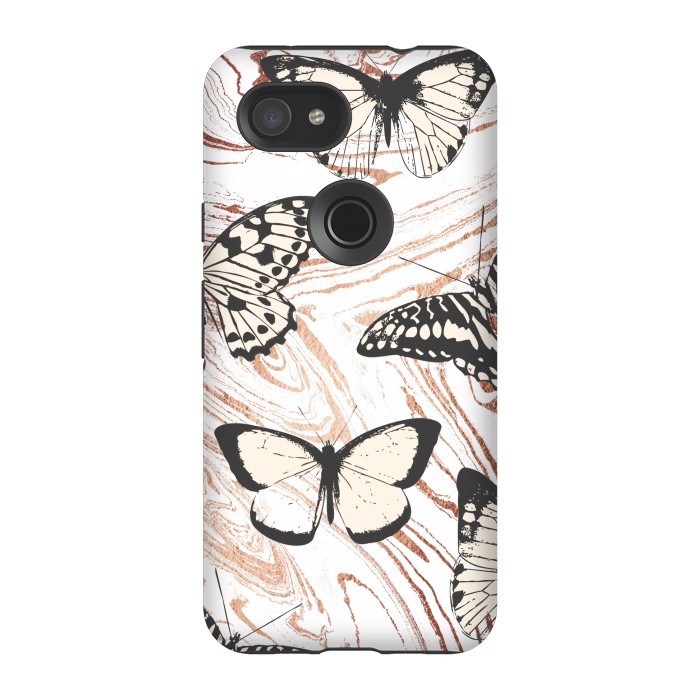 Pixel 3A StrongFit Butterflies and gold painted marble by Oana 