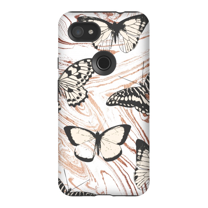 Pixel 3AXL StrongFit Butterflies and gold painted marble by Oana 