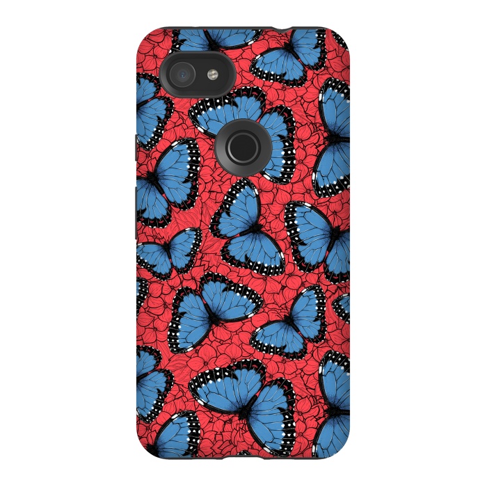 Pixel 3AXL StrongFit Blue Morpho butterfly on red hydrangea by Katerina Kirilova