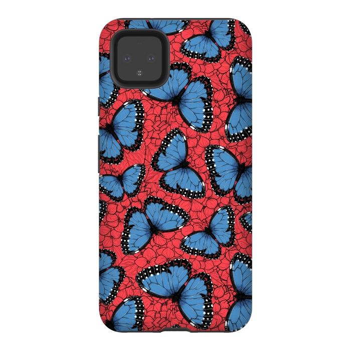 Pixel 4XL StrongFit Blue Morpho butterfly on red hydrangea by Katerina Kirilova