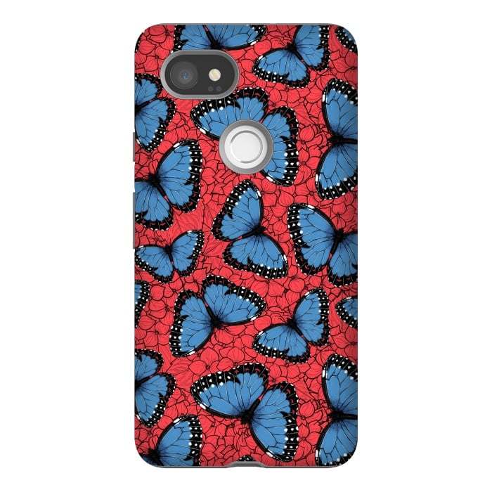 Pixel 2XL StrongFit Blue Morpho butterfly on red hydrangea by Katerina Kirilova