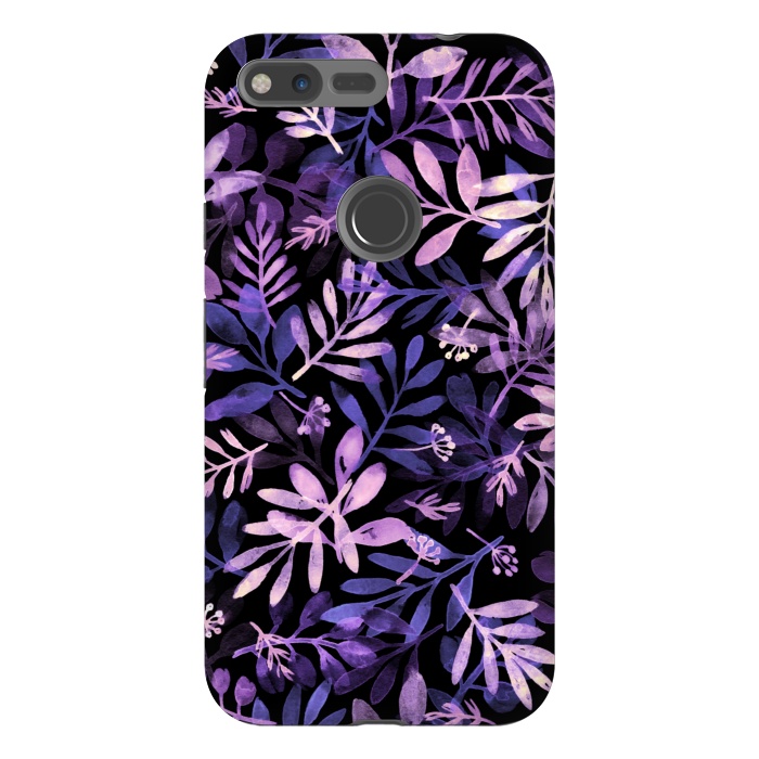 Pixel XL StrongFit purple branches on a black background by Alena Ganzhela