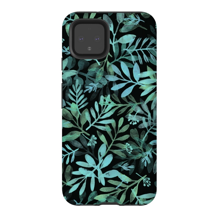 Pixel 4 StrongFit emerald branches on a black background by Alena Ganzhela