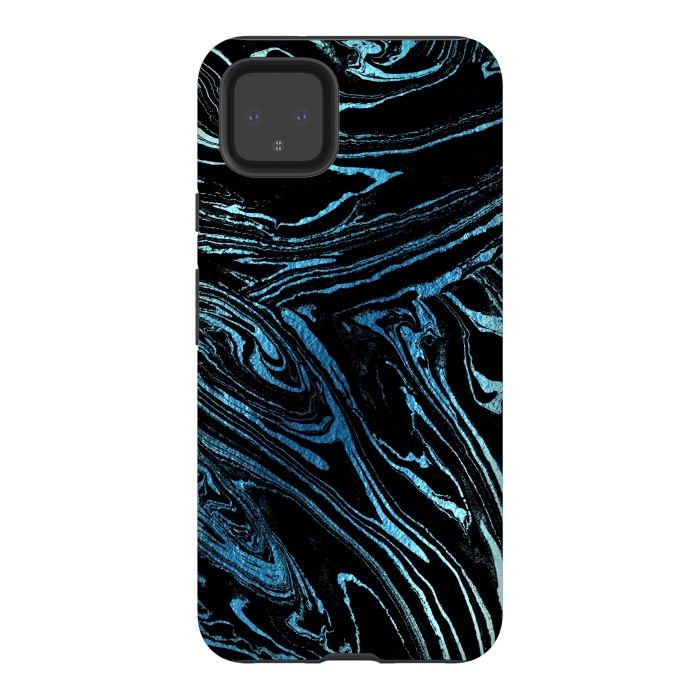 Pixel 4XL StrongFit Metallic blue marble stripes by Oana 