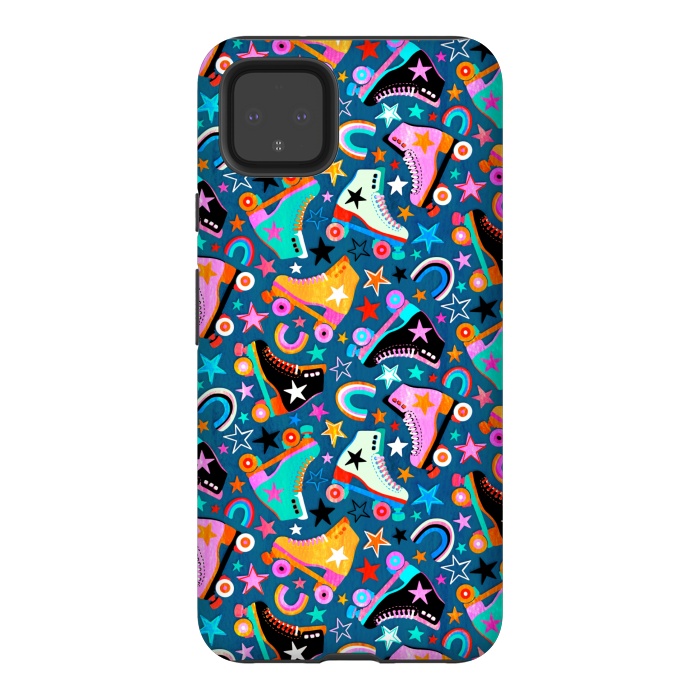 Pixel 4XL StrongFit Retro Rainbow Roller Skates and Stars by Micklyn Le Feuvre