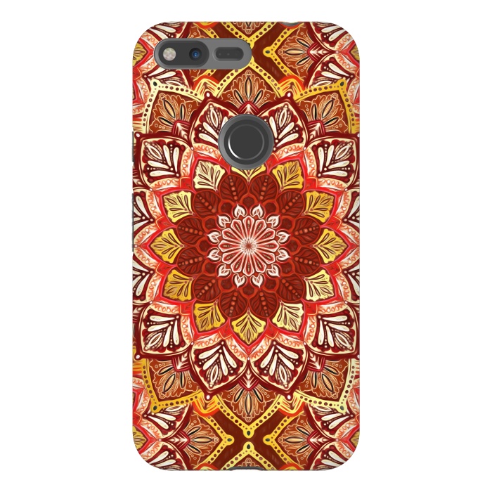 Pixel XL StrongFit Boho Mandala in Rust Red and Faux Gold by Micklyn Le Feuvre
