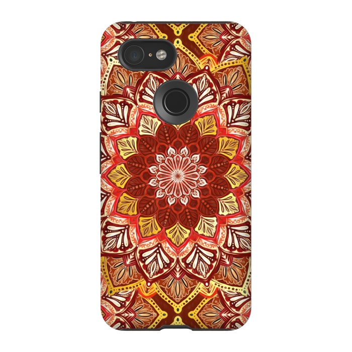 Pixel 3 StrongFit Boho Mandala in Rust Red and Faux Gold by Micklyn Le Feuvre