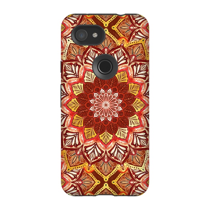 Pixel 3A StrongFit Boho Mandala in Rust Red and Faux Gold by Micklyn Le Feuvre