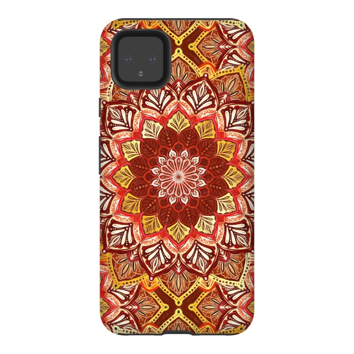 Pixel 4XL StrongFit Boho Mandala in Rust Red and Faux Gold by Micklyn Le Feuvre