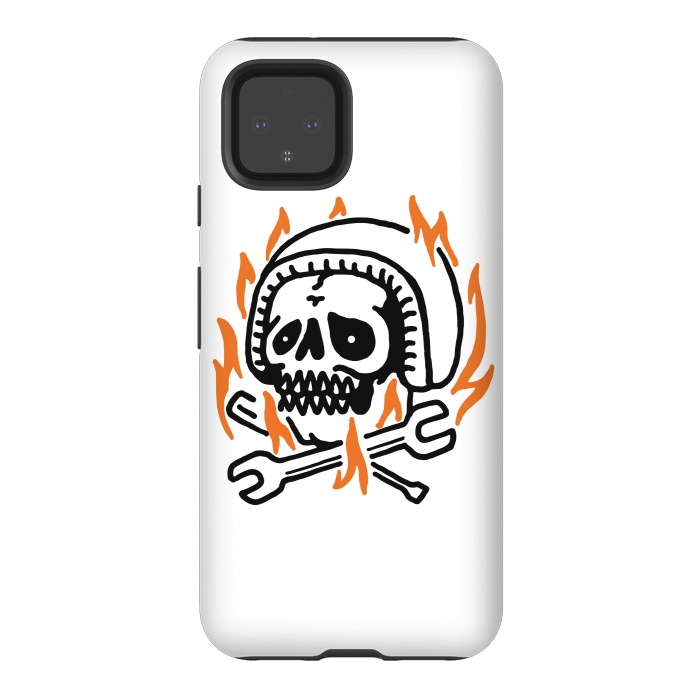 Pixel 4 StrongFit Skull Biker Fire by Afif Quilimo
