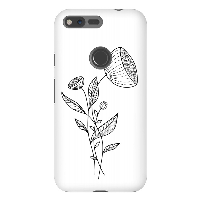 Pixel XL StrongFit Abstract Flowers Doodle Black And White Elegant Line Art by Boriana Giormova