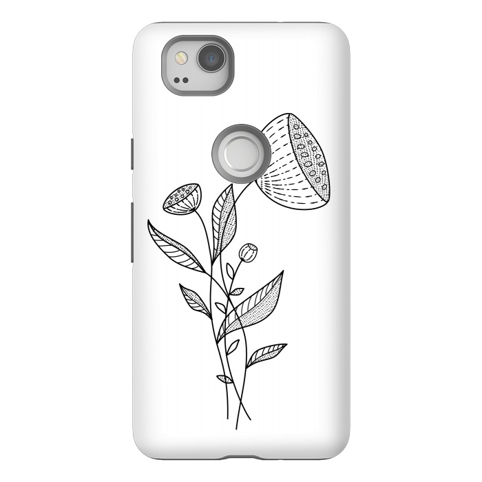 Pixel 2 StrongFit Abstract Flowers Doodle Black And White Elegant Line Art by Boriana Giormova