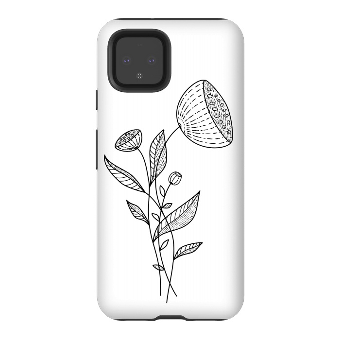 Pixel 4 StrongFit Abstract Flowers Doodle Black And White Elegant Line Art by Boriana Giormova