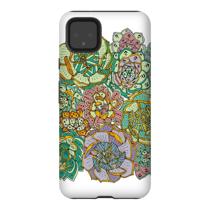 Pixel 4XL StrongFit Colorful Succulents by Pom Graphic Design