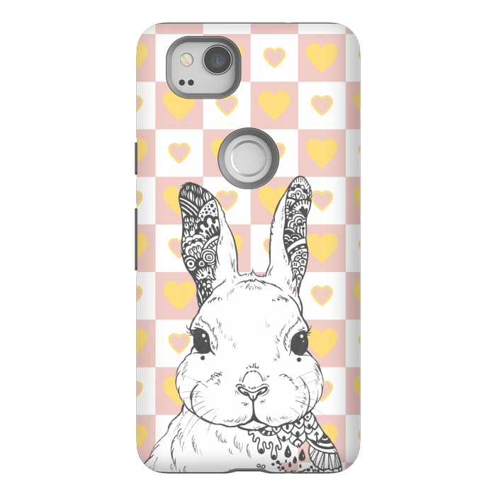 Pixel 2 StrongFit Rabbit and yellow hearts Alice in Wonderland by Oana 