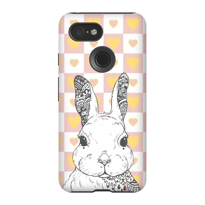 Pixel 3 StrongFit Rabbit and yellow hearts Alice in Wonderland by Oana 