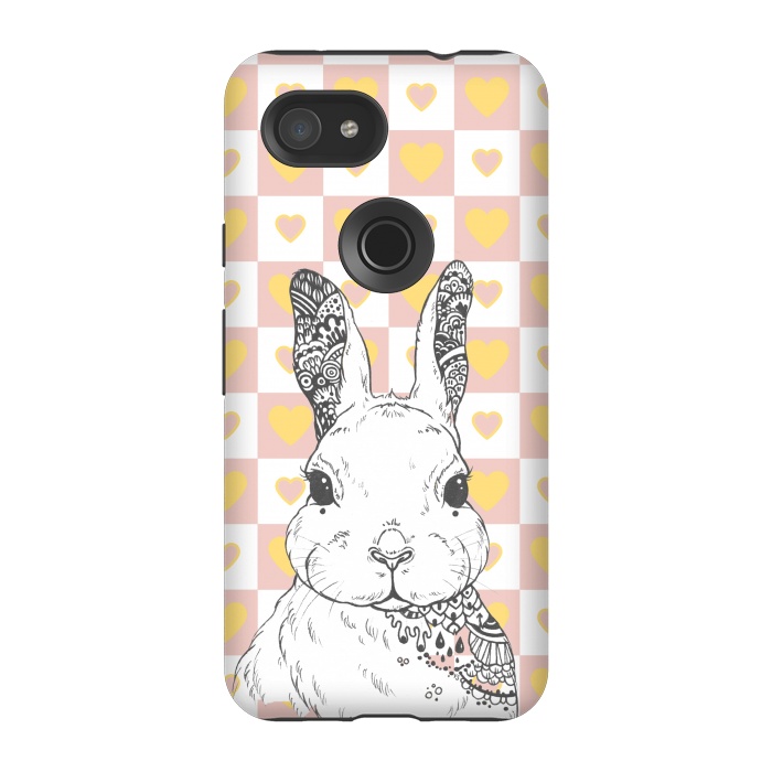 Pixel 3A StrongFit Rabbit and yellow hearts Alice in Wonderland by Oana 
