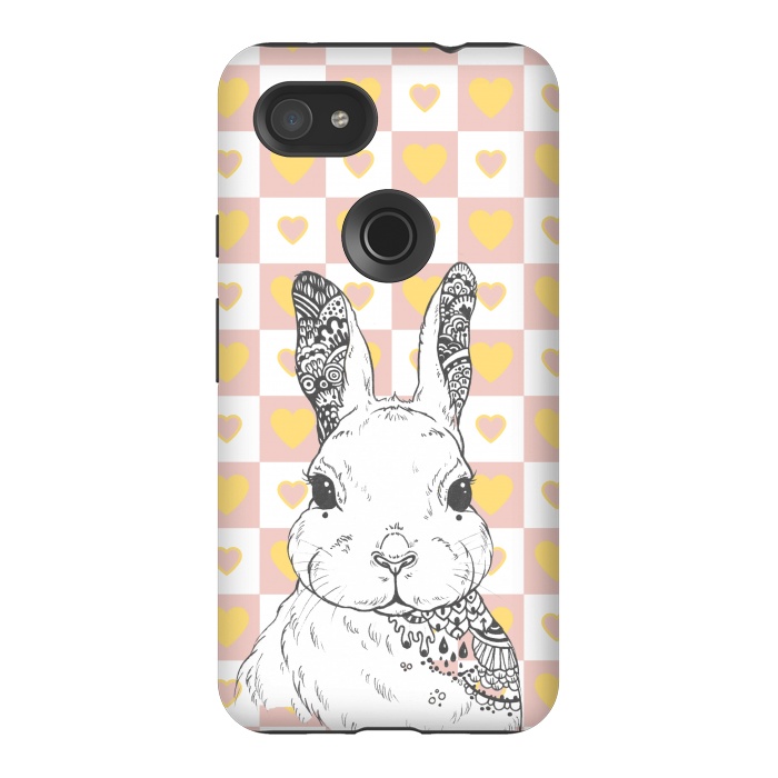 Pixel 3AXL StrongFit Rabbit and yellow hearts Alice in Wonderland by Oana 