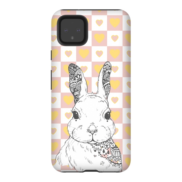 Pixel 4XL StrongFit Rabbit and yellow hearts Alice in Wonderland by Oana 