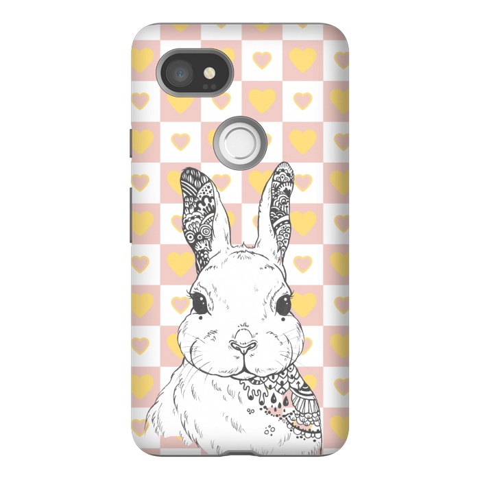 Pixel 2XL StrongFit Rabbit and yellow hearts Alice in Wonderland by Oana 