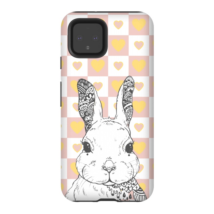 Pixel 4 StrongFit Rabbit and yellow hearts Alice in Wonderland by Oana 