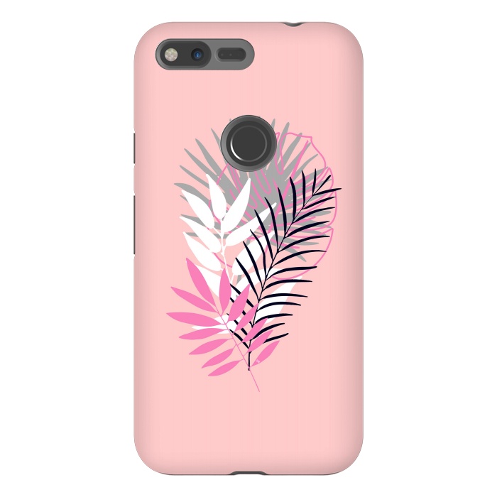 Pixel XL StrongFit Pink tropical leaves by Martina