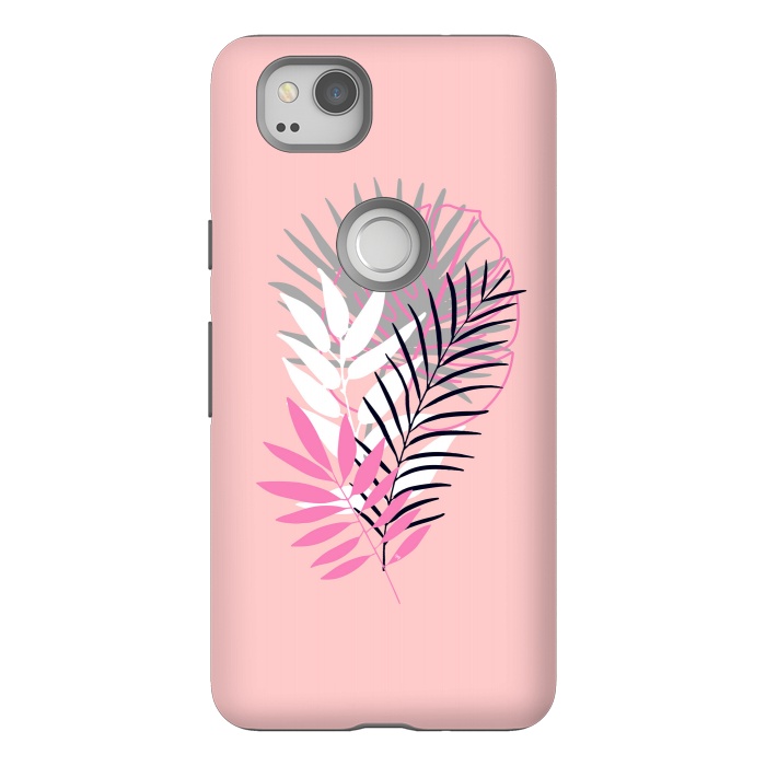 Pixel 2 StrongFit Pink tropical leaves by Martina