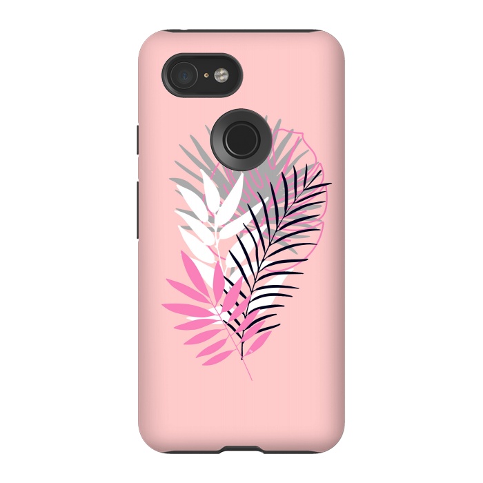 Pixel 3 StrongFit Pink tropical leaves by Martina