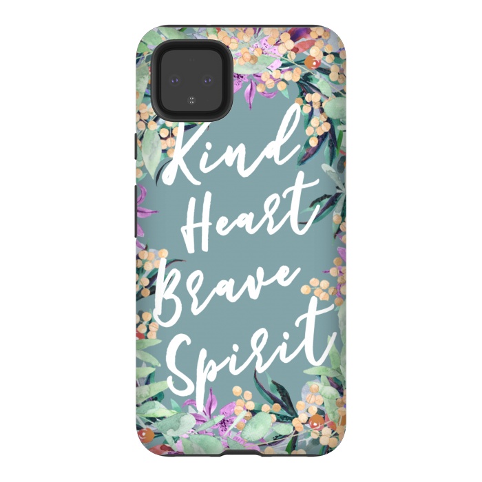 Pixel 4XL StrongFit Kind Brave inspirational typography and watercolor flowers by Oana 