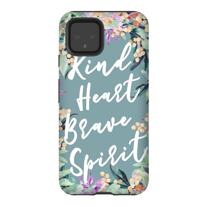 Pixel 4 StrongFit Kind Brave inspirational typography and watercolor flowers by Oana 