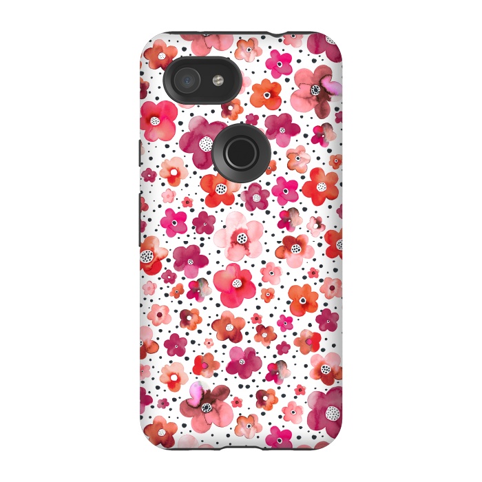 Pixel 3A StrongFit Beautiful Naive Coral Flowers Dots by Ninola Design
