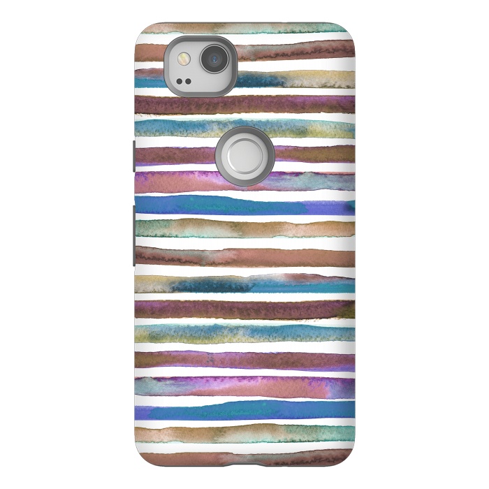 Pixel 2 StrongFit Geometric Watercolor Lines and Stripes Purple Gold by Ninola Design