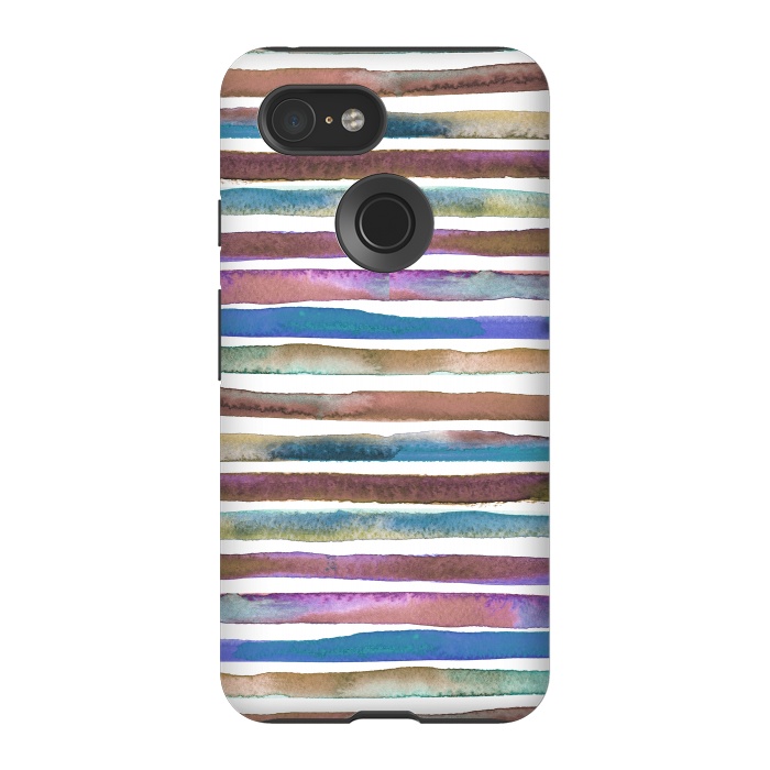 Pixel 3 StrongFit Geometric Watercolor Lines and Stripes Purple Gold by Ninola Design