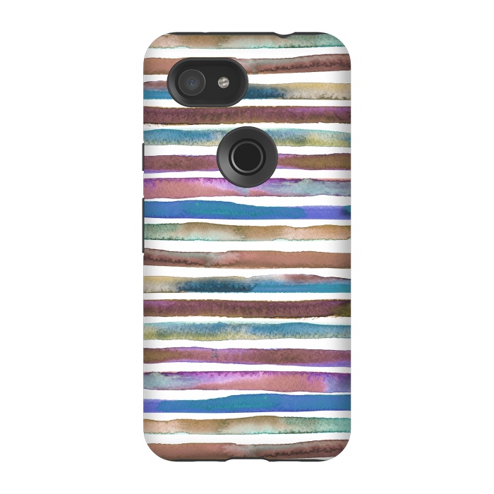 Pixel 3A StrongFit Geometric Watercolor Lines and Stripes Purple Gold by Ninola Design