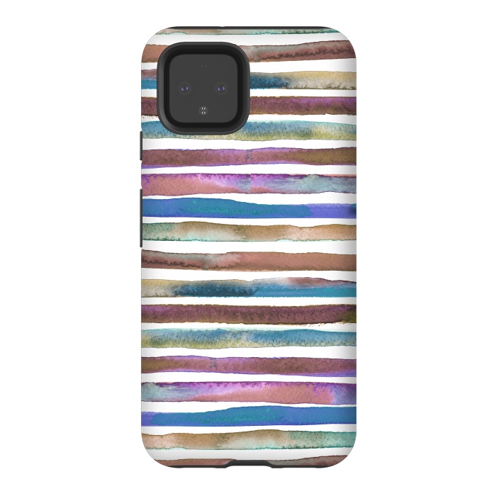 Pixel 4 StrongFit Geometric Watercolor Lines and Stripes Purple Gold by Ninola Design
