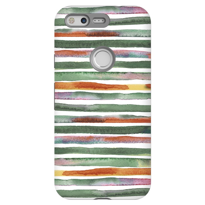 Pixel StrongFit Watercolor Stripes and Lines Green Orange by Ninola Design