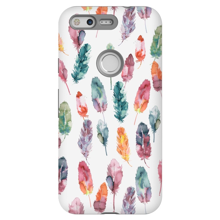 Pixel StrongFit Bohemian Feathers Watercolor Colorful by Ninola Design