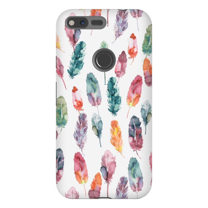 Pixel XL StrongFit Bohemian Feathers Watercolor Colorful by Ninola Design