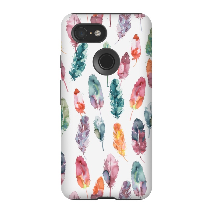 Pixel 3 StrongFit Bohemian Feathers Watercolor Colorful by Ninola Design