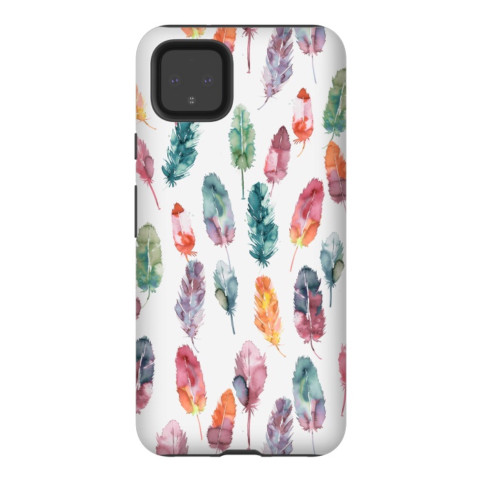 Pixel 4XL StrongFit Bohemian Feathers Watercolor Colorful by Ninola Design