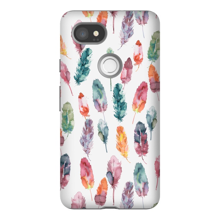 Pixel 2XL StrongFit Bohemian Feathers Watercolor Colorful by Ninola Design