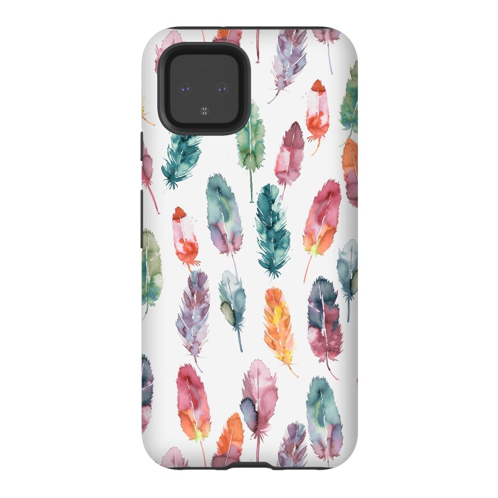Pixel 4 StrongFit Bohemian Feathers Watercolor Colorful by Ninola Design