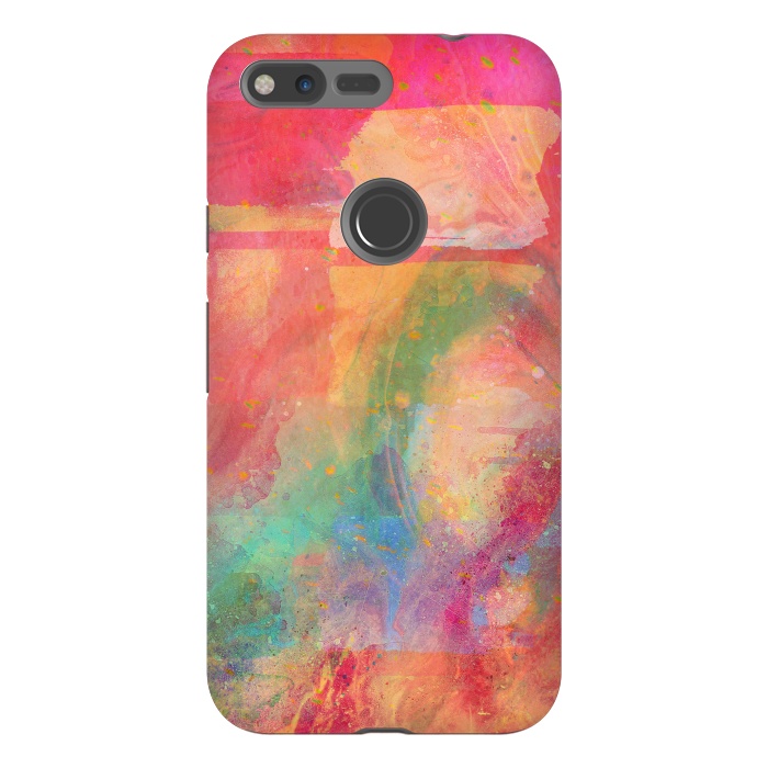 Pixel XL StrongFit Peach pink abstract watercolour design by Josie